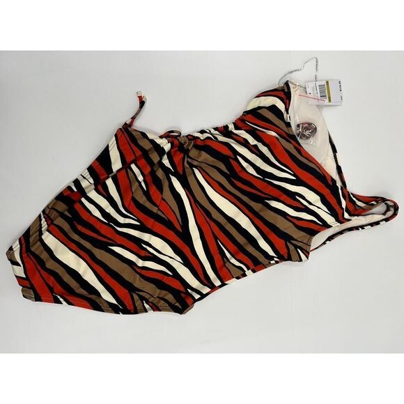 NWT Michael Kors MM8P021 826 Terracotta Zebra Print One-Shoulder Swimsuit 14 - Picture 6 of 10